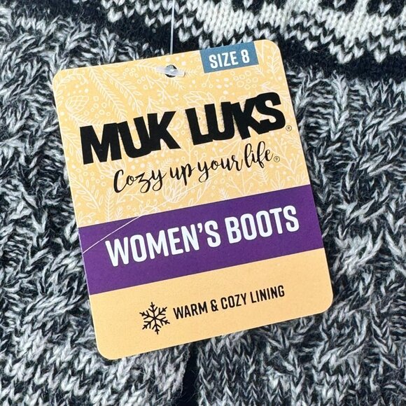 NWT Muk Luks Womens Janie Boot Size 8 Black Knit Cuff Button Accent - Picture 4 of 10
